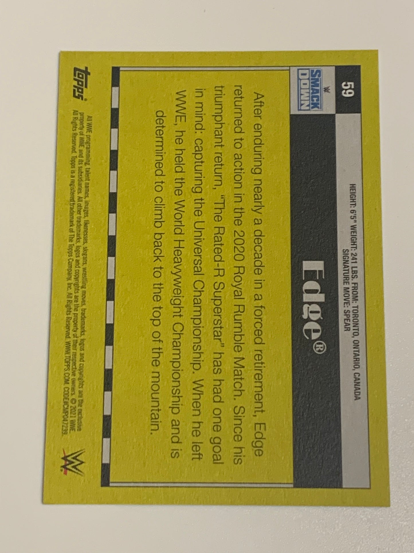 Edge 2021 WWE Topps Heritage Card