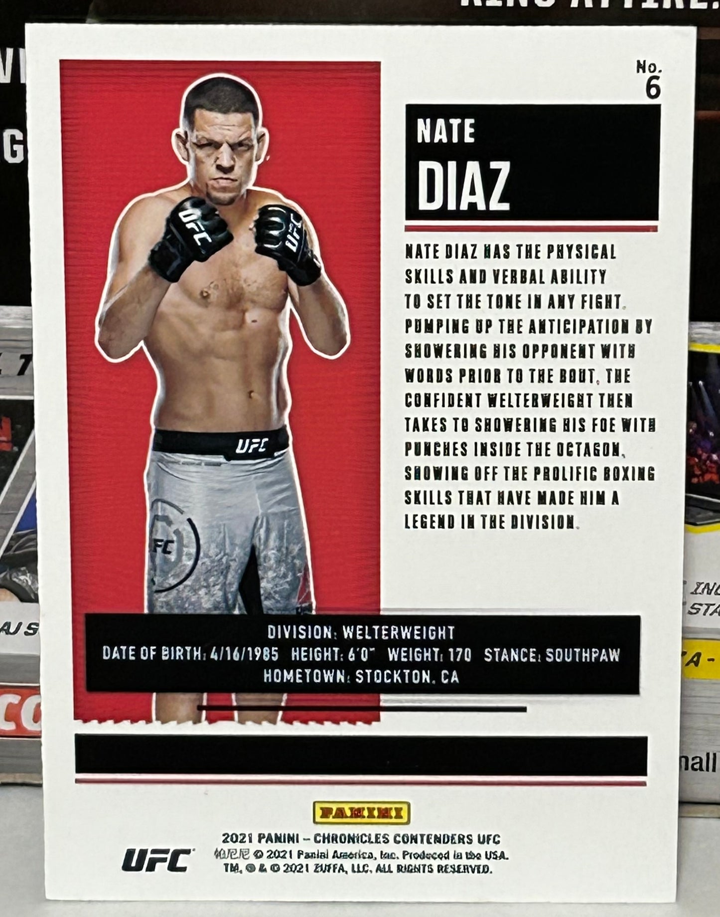 Nate Diaz 2021 UFC Panini Chronicles Contenders Pink Parallel Card
