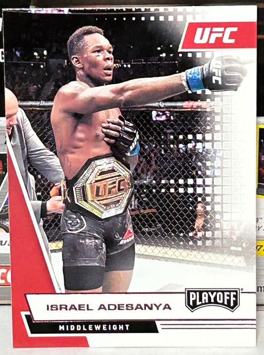 Israel Adesanya 2021 UFC Panini Chronicles Playoff Pink Parallel Card