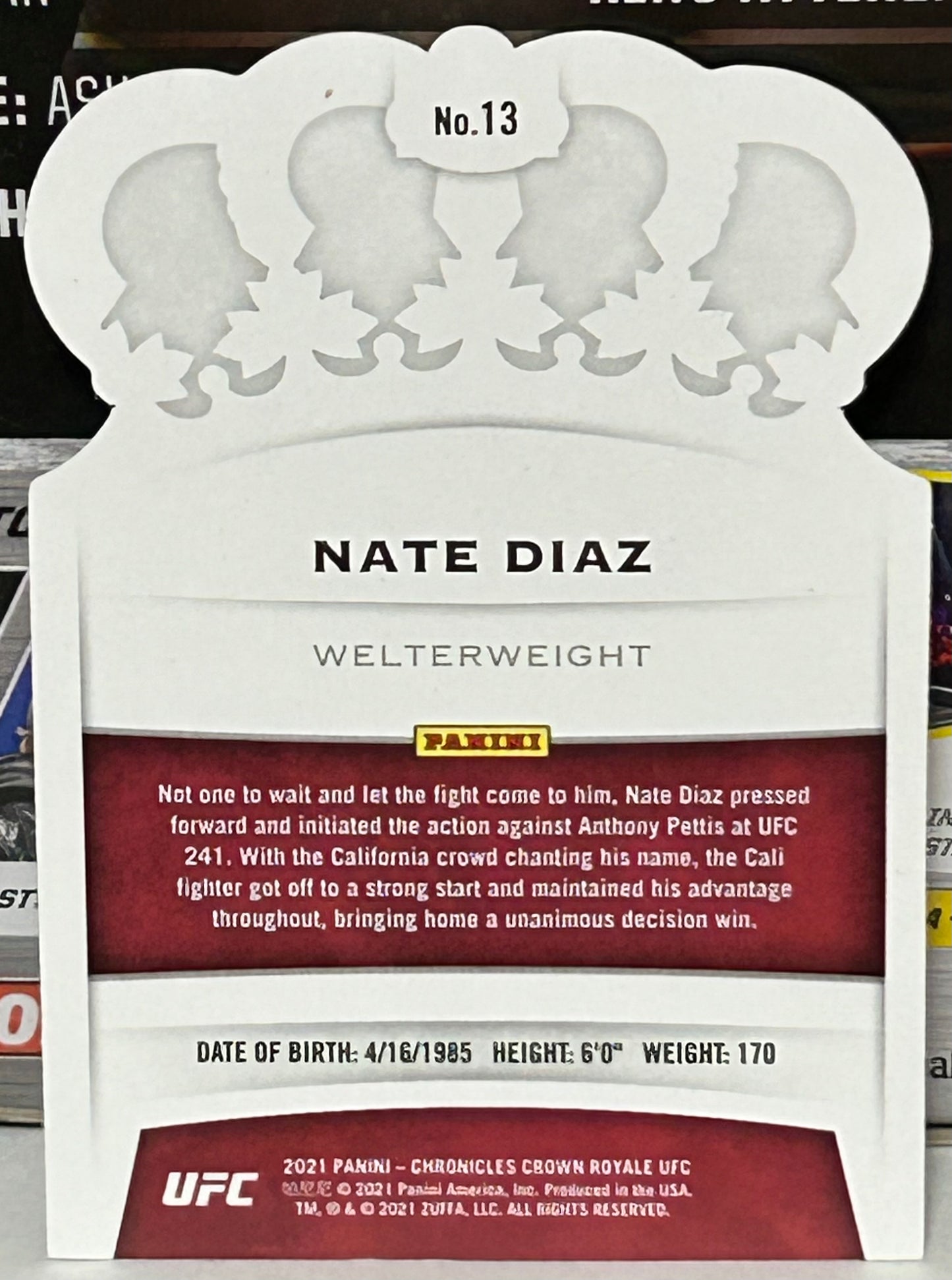 Nate Diaz 2021 UFC Panini Chronicles Crown Royale Card