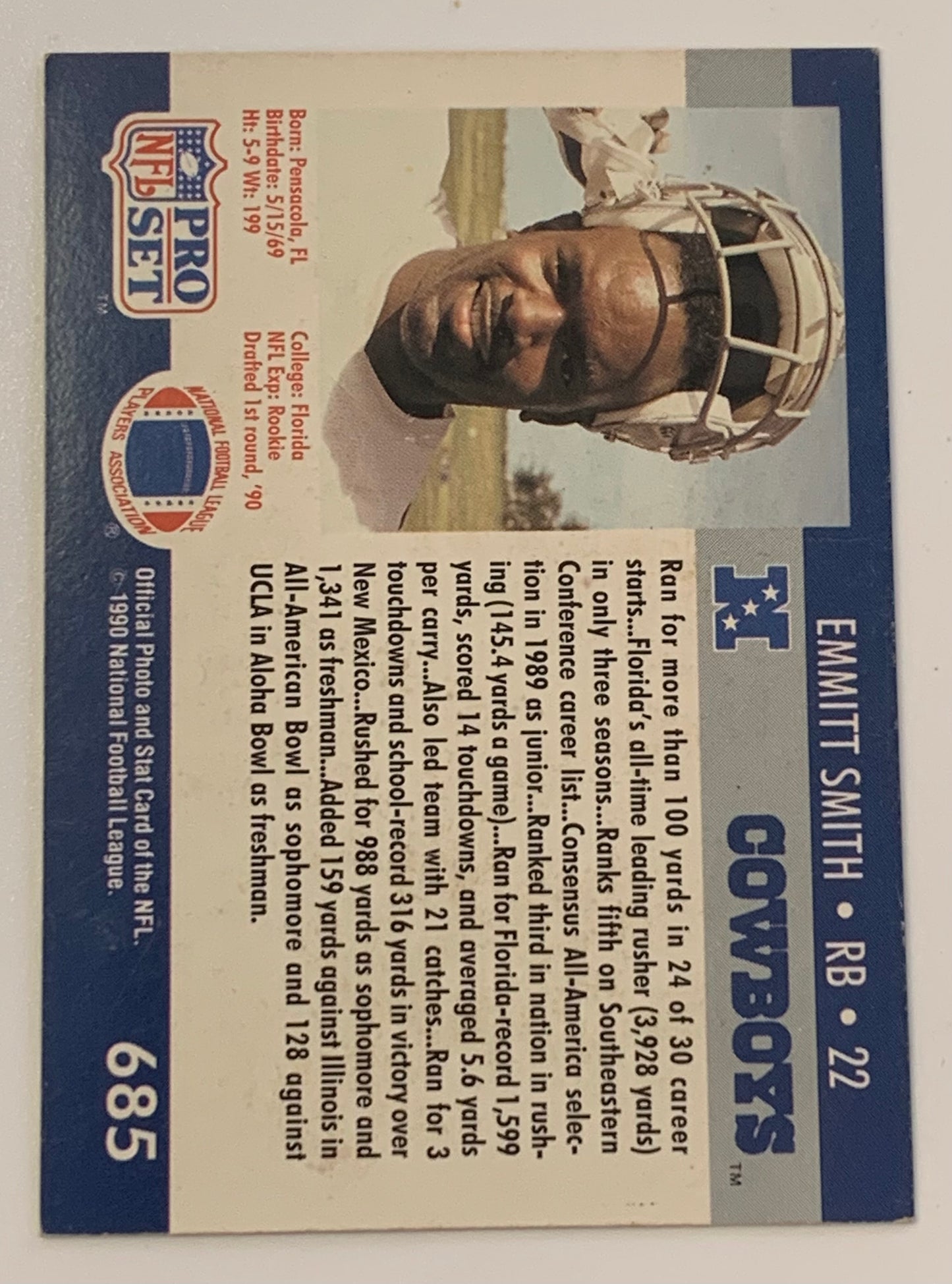 Emmitt Smith 1990 Pro Set Draft Picks ROOKIE Card DALLAS COWBOYS