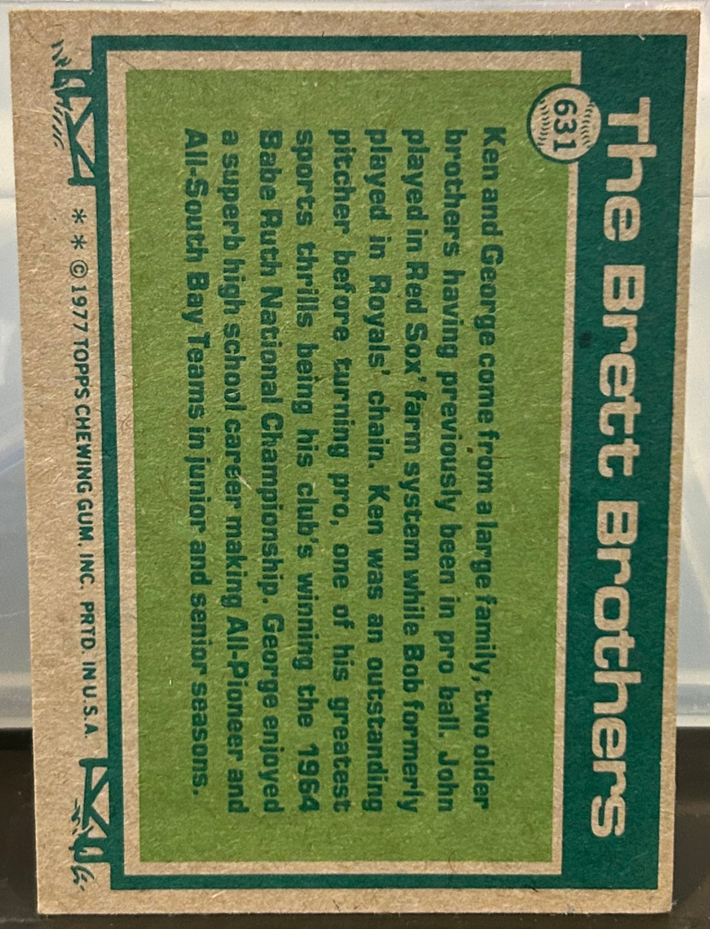 + George Brett & Ken Brett 1977 Topps “Big League Brothers” Card
