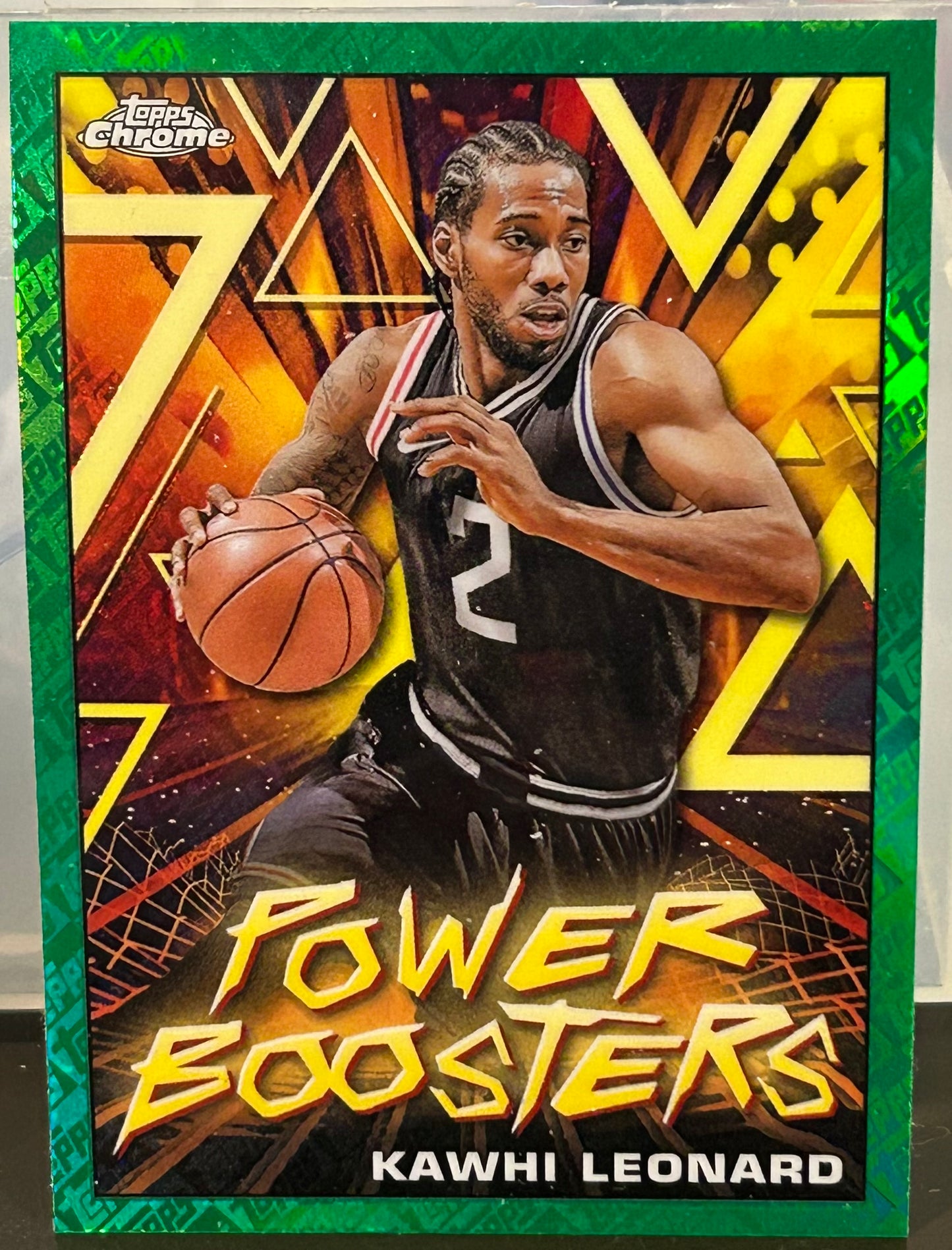 + Kawhi Leonard 2023-24 Topps Chrome “Power Boosters” Green Logo Refractor Card