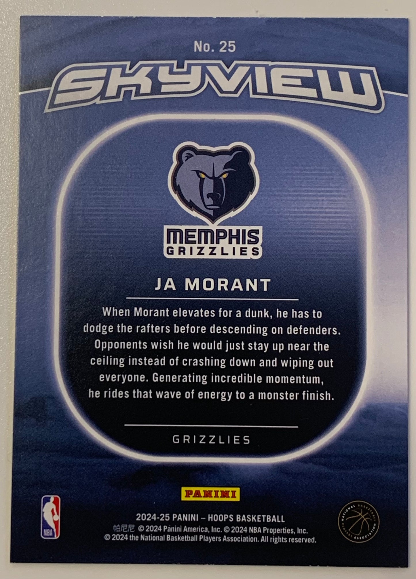 Ja Morant 2024-25 NBA Hoops “Skyview” Insert Card MEMPHIS GRIZZLIES