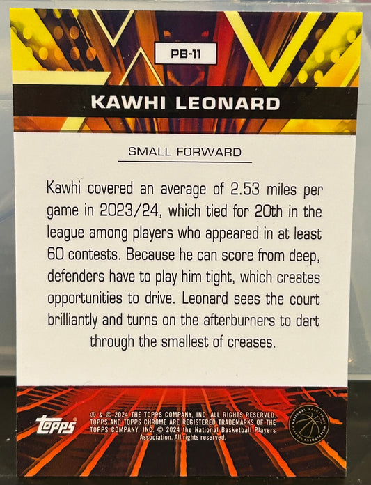+ Kawhi Leonard 2023-24 Topps Chrome “Power Boosters” Green Logo Refractor Card