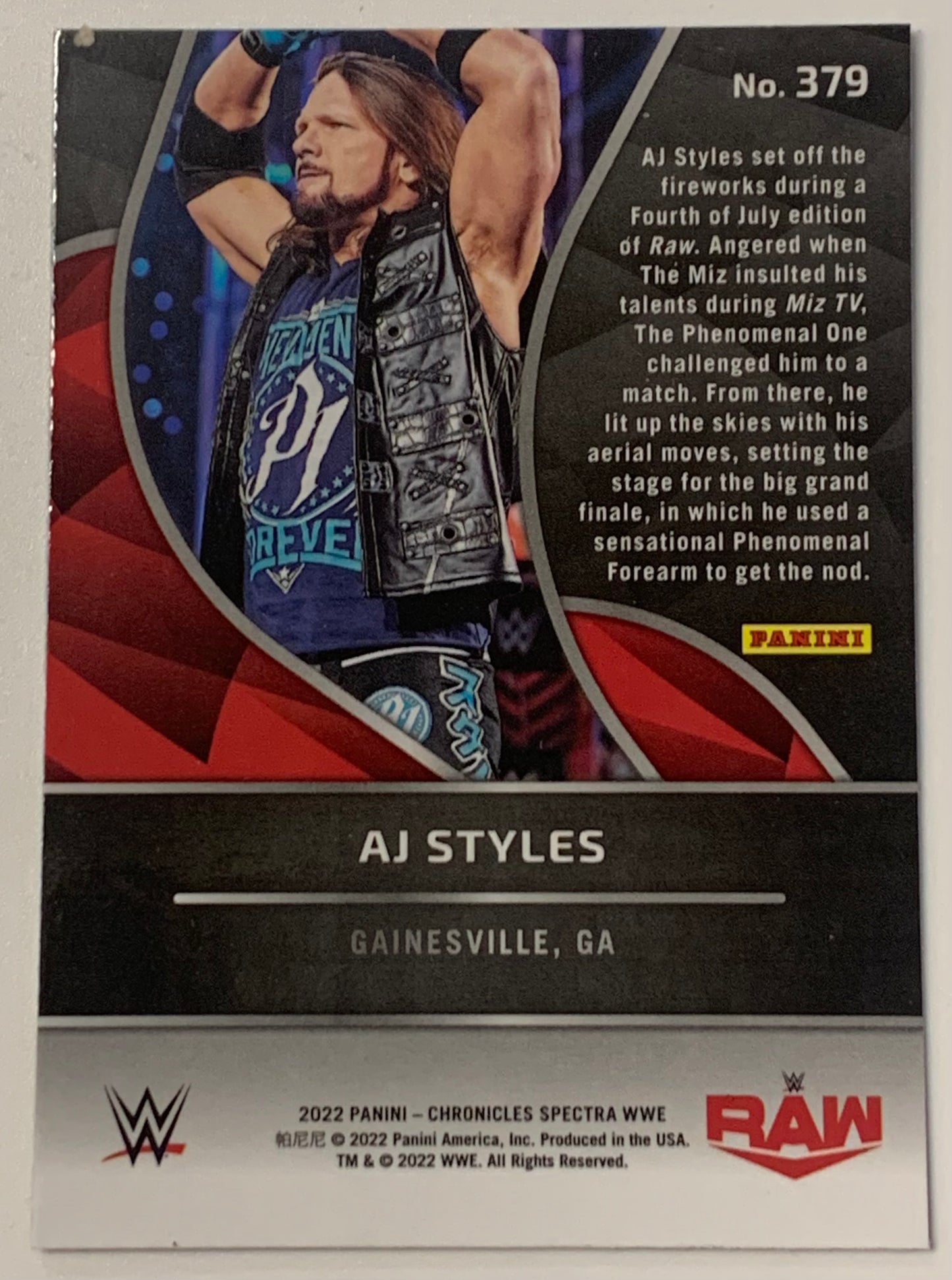 AJ Styles 2022 WWE Panini Chronicles Spectra Card