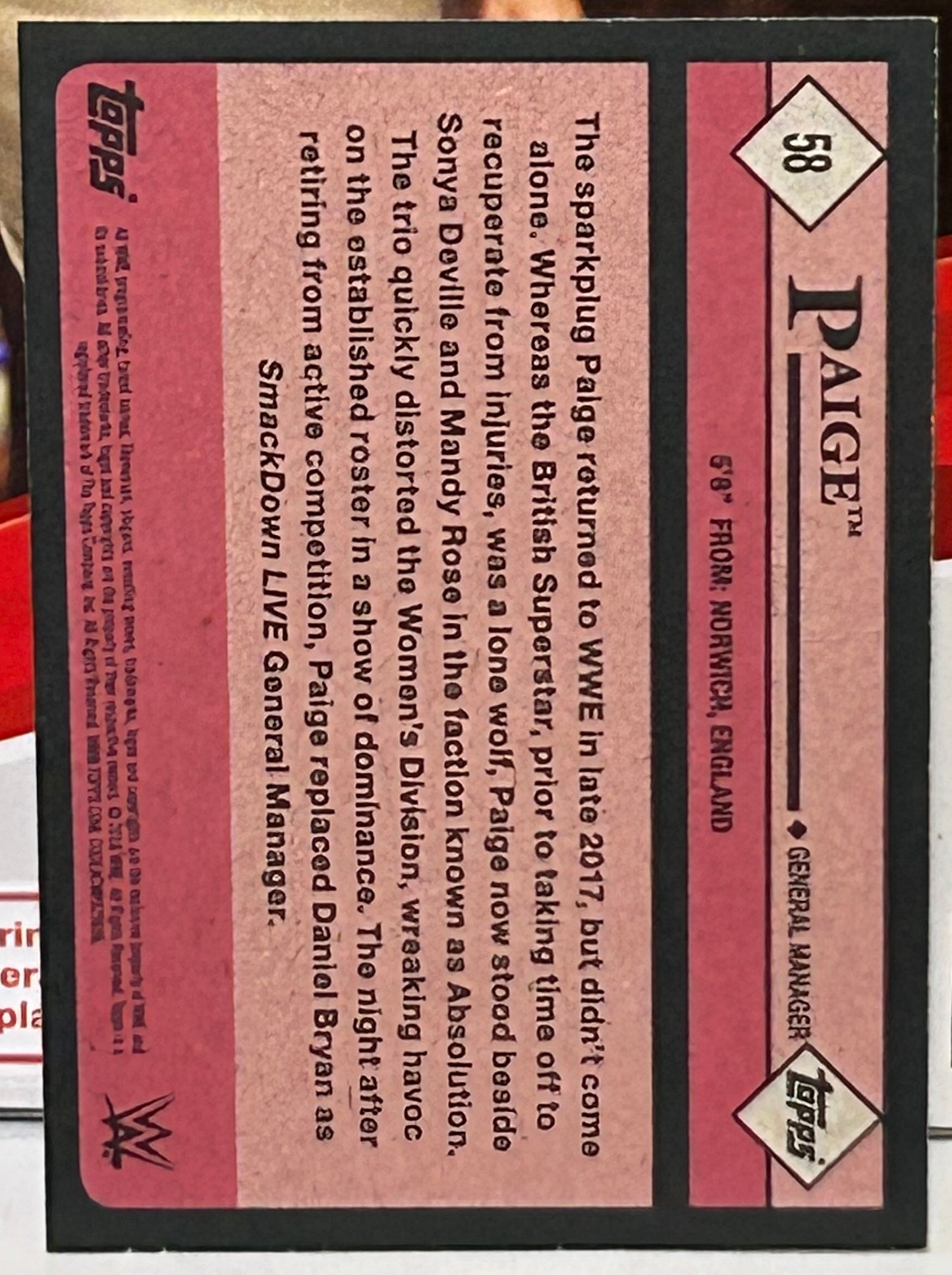 Paige 2018 WWE Topps Heritage Card