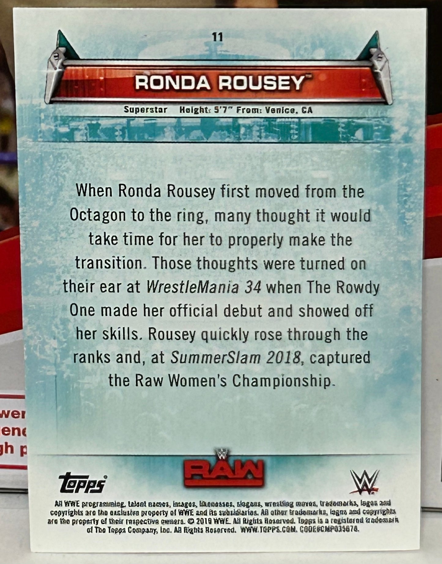 Ronda Rousey 2019 WWE Topps Women’s Division Card