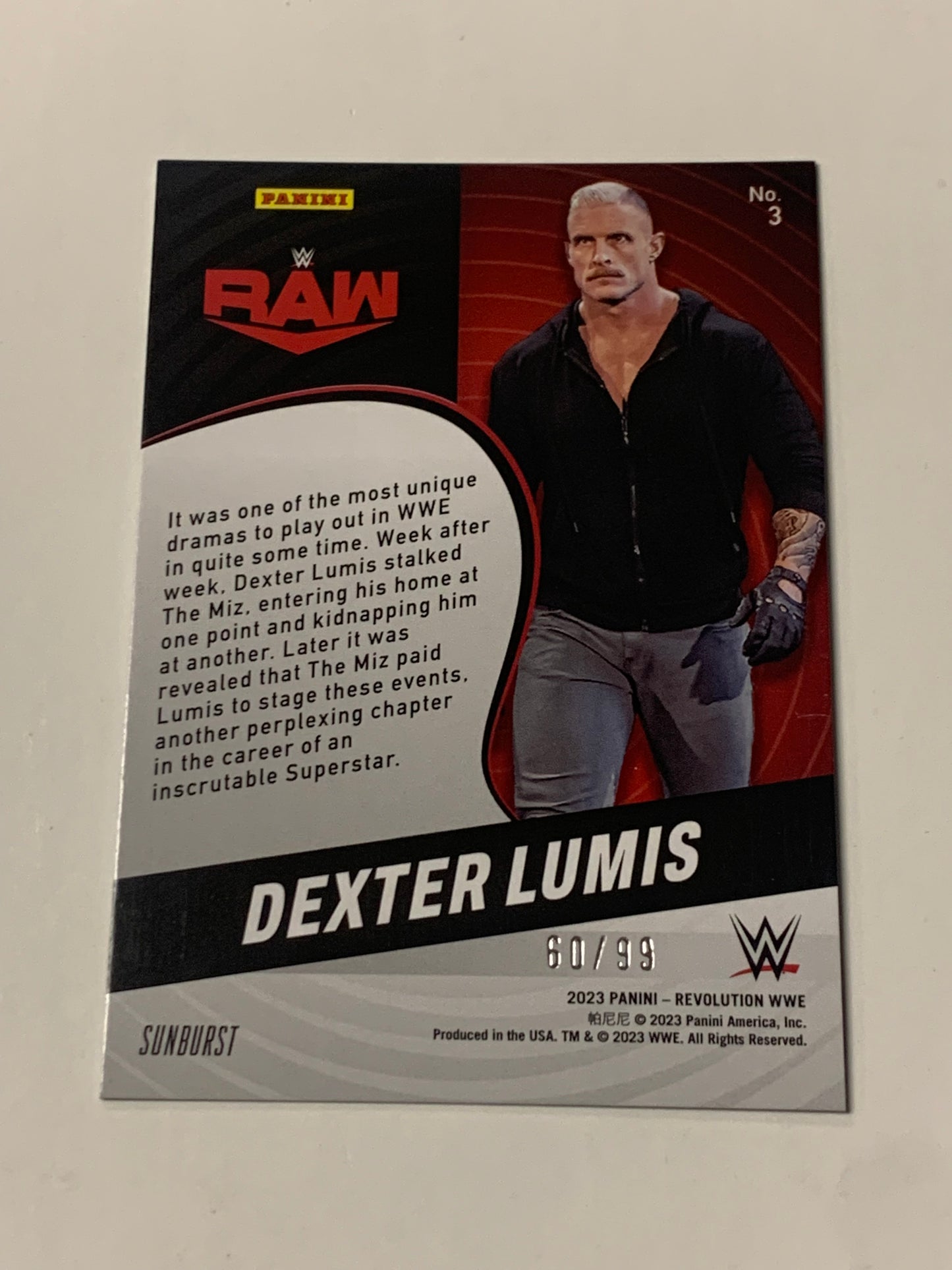 Dexter Lumis 2023 WWE Revolution “Sunburst” Card #60/99