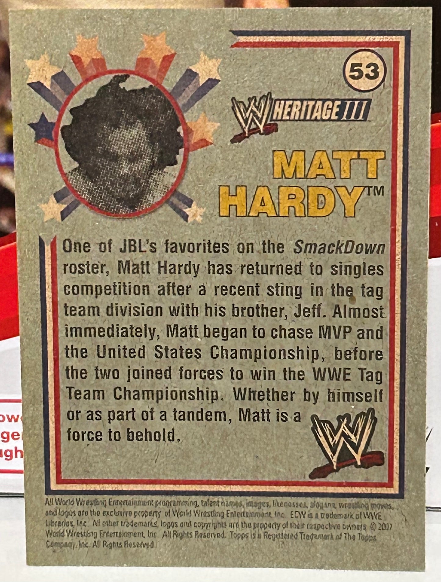 Matt Hardy 2007 WWE Topps Heritage Card
