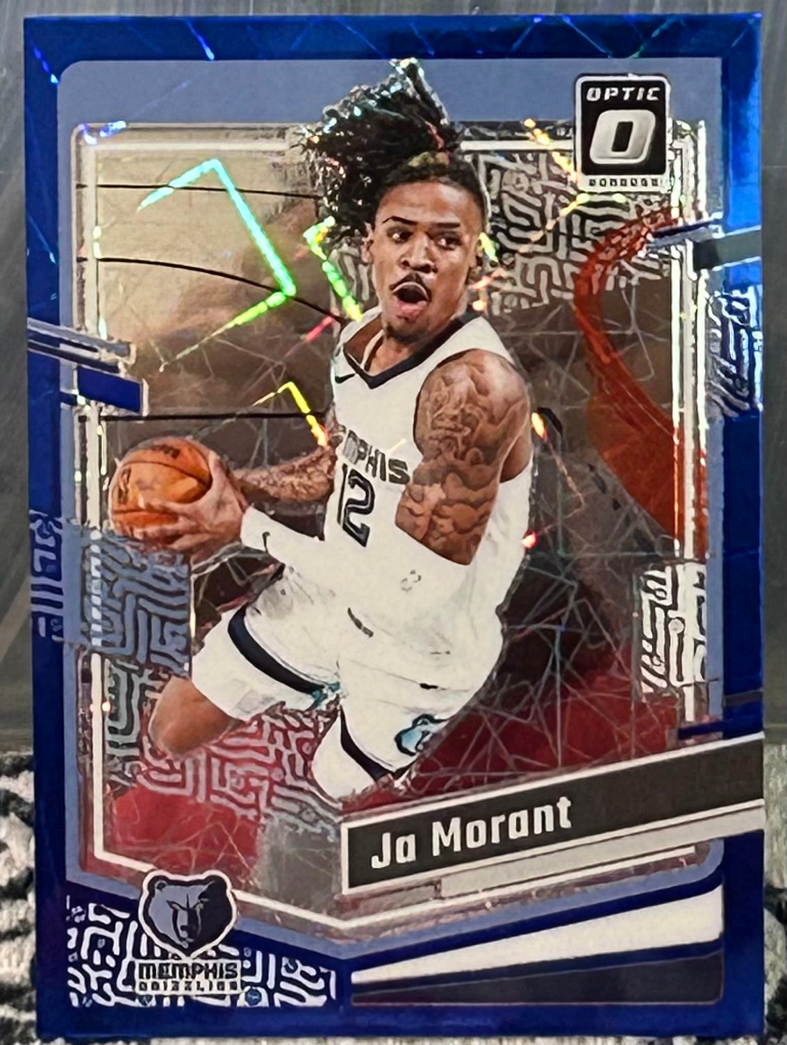 + Ja Morant 2023-24 Panini Donruss Optic Blue Velocity Prizm Card MEMPHIS GRIZZLIES