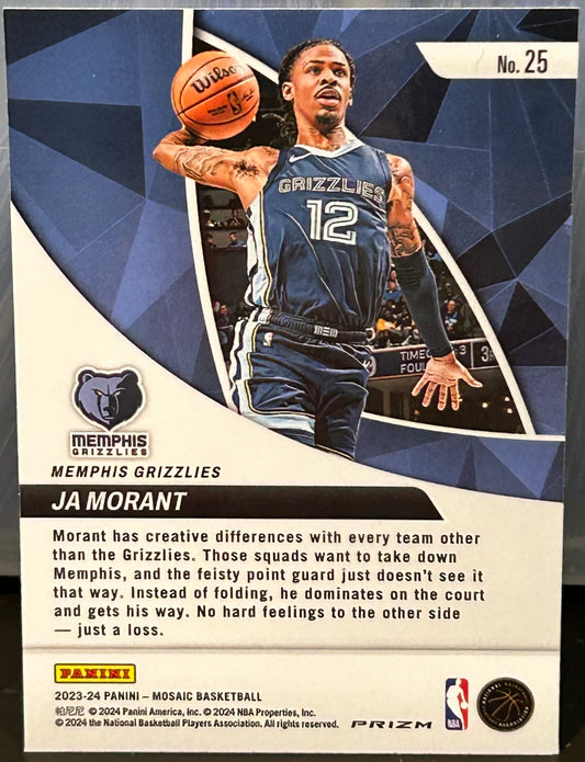 + Ja Morant 2023-24 Panini Mosaic Silver Mosaic Elevate Parallel Card MEMPHIS GRIZZLIES
