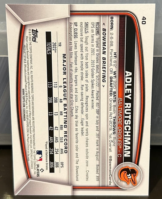 + Adley Rutshman 2023 Bowman ROOKIE Card BALTIMORE ORIOLES