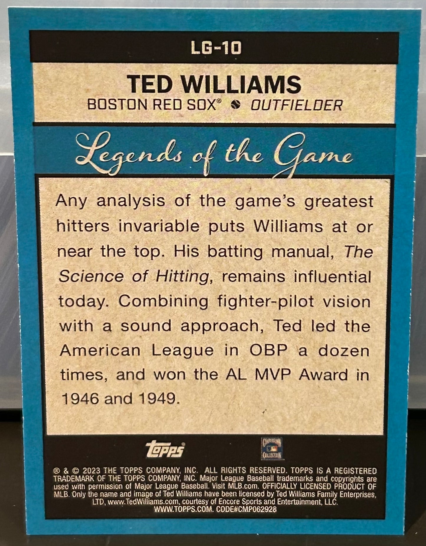 + Ted Williams 2023 Topps “Legends of the Game” Foil Insert Card BOSTON REDSOX