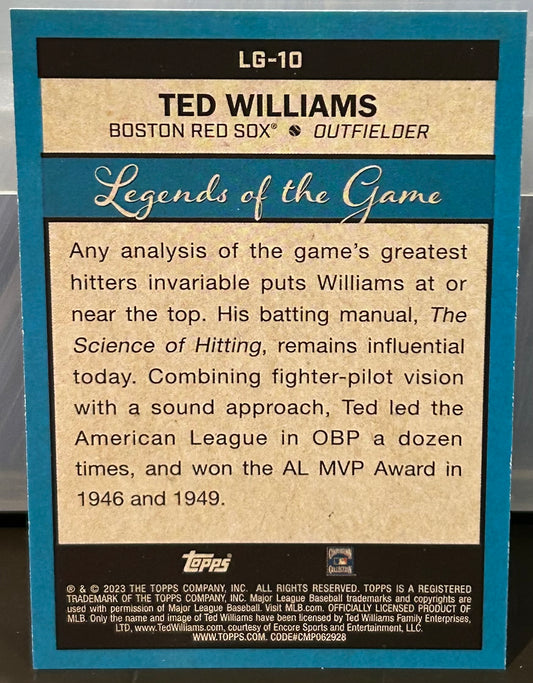 + Ted Williams 2023 Topps “Legends of the Game” Foil Insert Card BOSTON REDSOX
