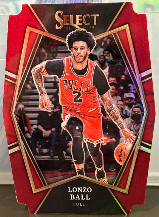 + Lonzo Ball 2021-22 Panini Select Premier Maroon Die Cut Card #169/175