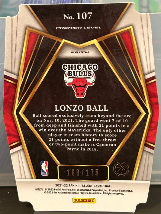 + Lonzo Ball 2021-22 Panini Select Premier Maroon Die Cut Card #169/175