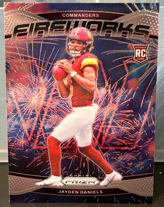 + Jayden Daniels 2023 Panini Prizm “Fireworks” ROOKIE Card COMMANDERS