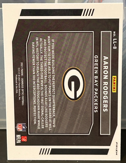 + Aaron Rogers 2021 Panini Optic “Legendary Logos” Silver Prizm Card GREEN BAY PACKERS