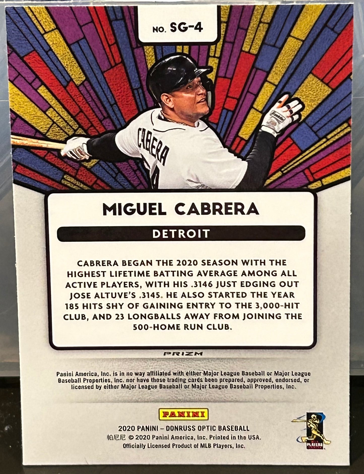 + Miguel Cabrera 2020 Donruss Optic “Stained Glass” Prizm Holo Insert Card DETROIT TIGERS