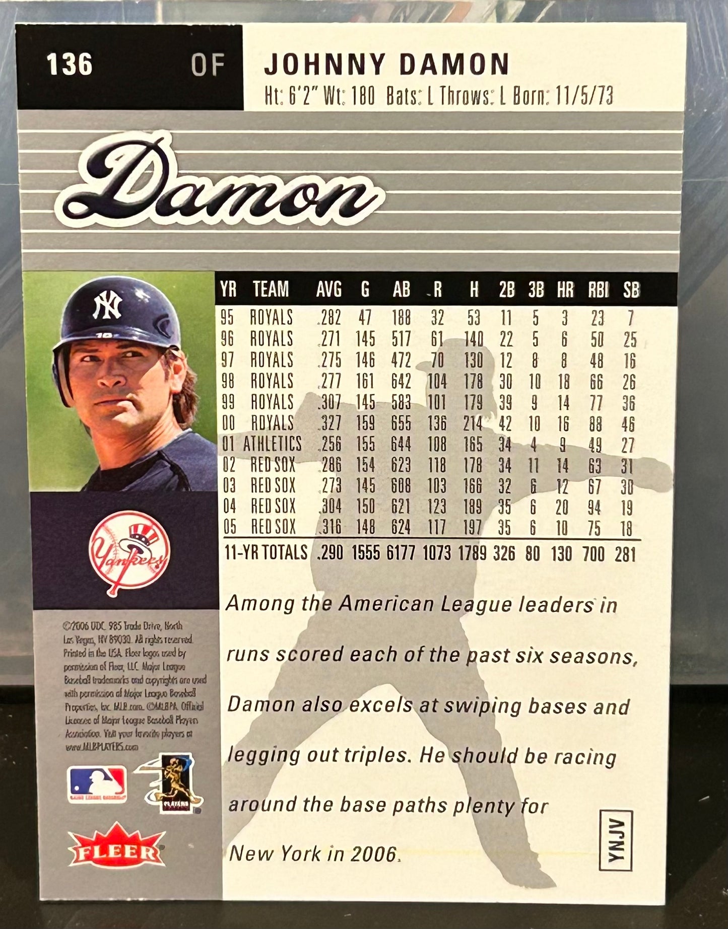 + Johnny Damon 2006 Fleer Ultra Card YANKEES