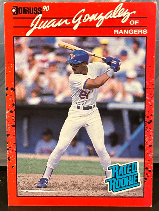 + Juan Gonzalez 1990 Donruss “ERROR, Reverse Negative” Rookie Card TEXAS RANGERS
