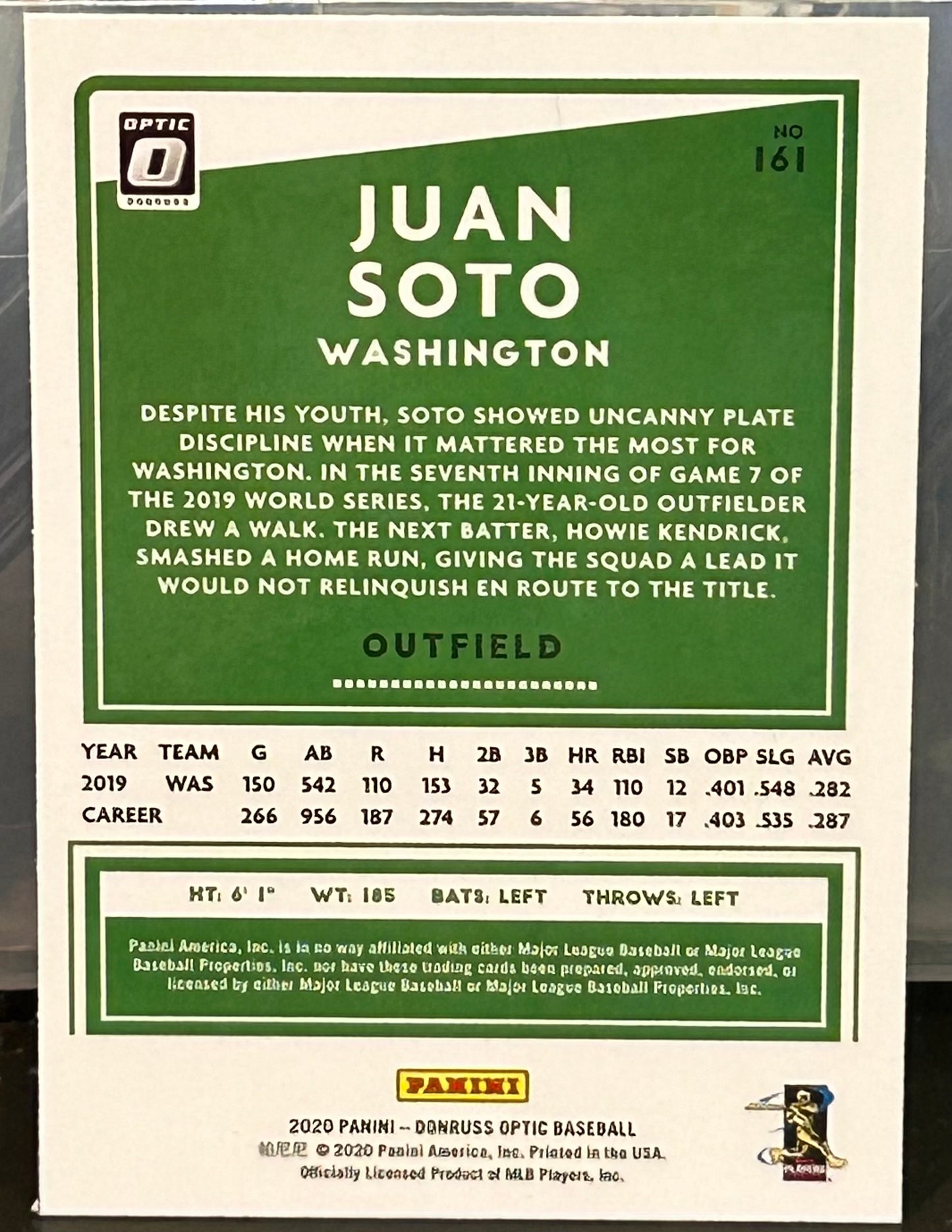 + Juan Soto 2020 Donruss Optic Card WASHINGTON SENATORS