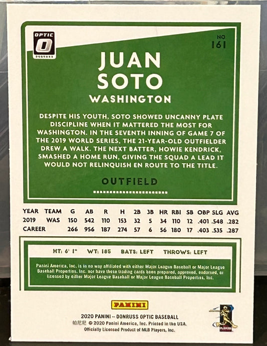 + Juan Soto 2020 Donruss Optic Card WASHINGTON SENATORS