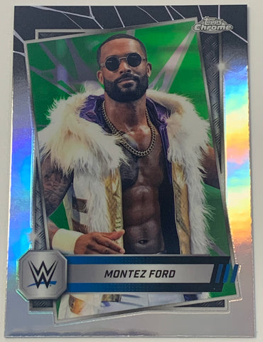 Montez Ford 2025 WWE Topps Chrome Green & Black Refractor Card