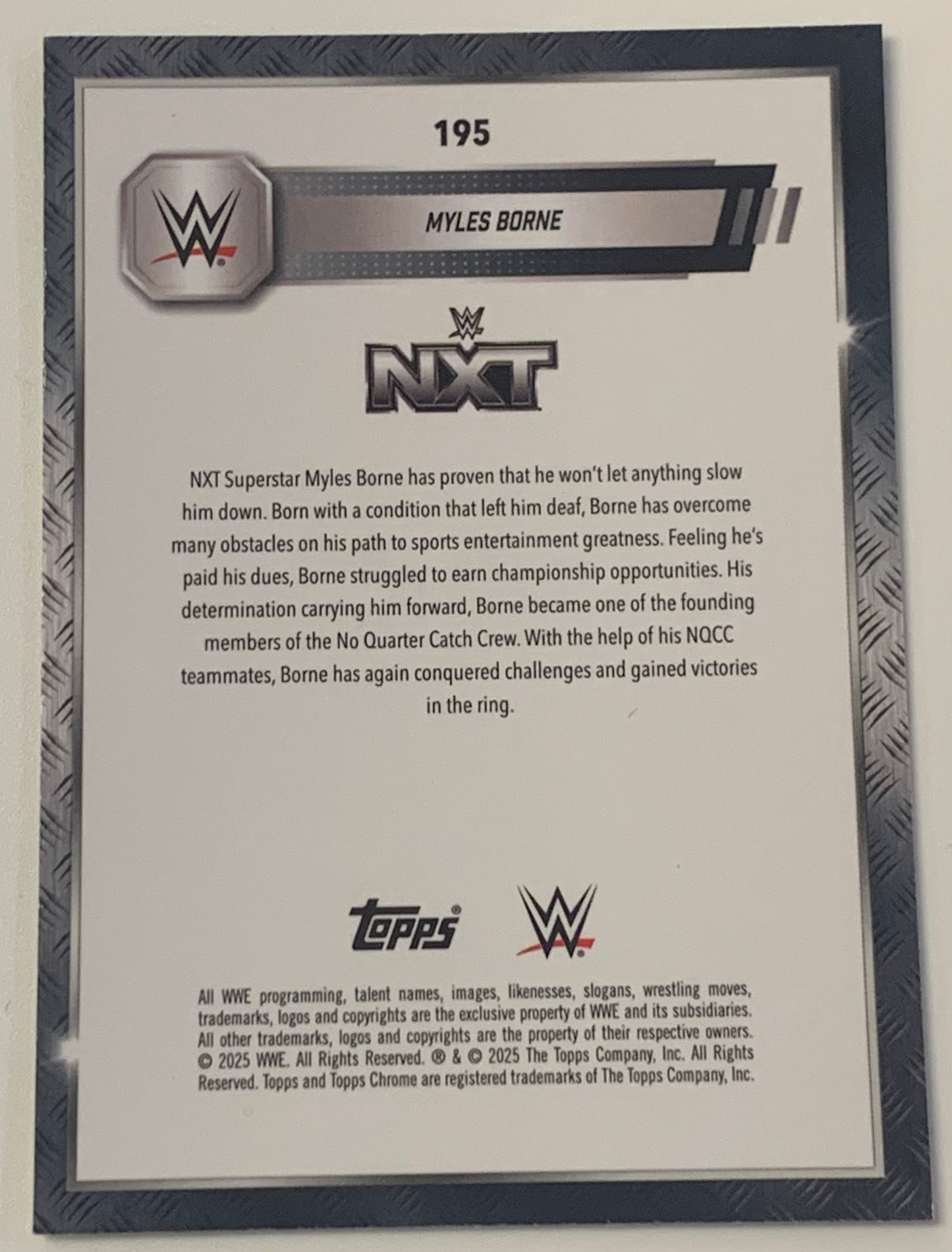 Myles Bourne 2025 WWE NXT Topps Chrome Green & Black Refractor Card