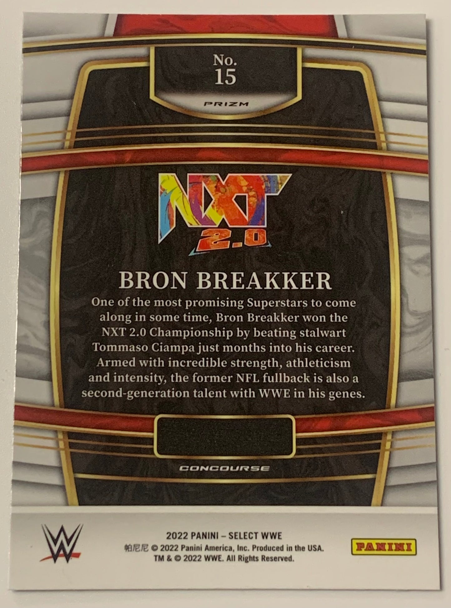 Bron Breakker 2022 WWE NXT Panini Select Concourse Red White & Blue Prizm RC