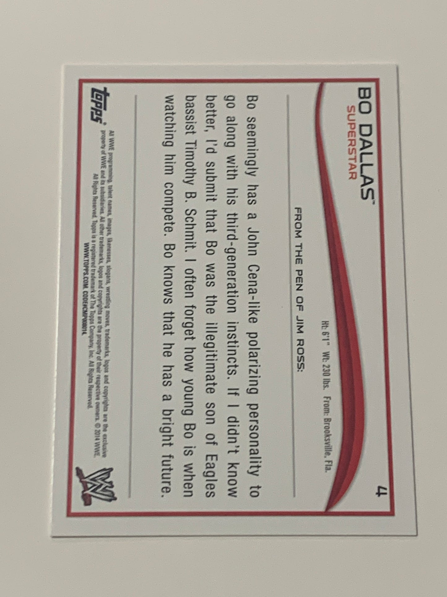 Bo Dallas WWE 2014 Topps Rookie Card #4