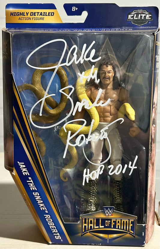 Jake “The Snake” Roberts SIGNED WWE Hall of Fame Elite Action Figure (Comes w/COA& Picture)
