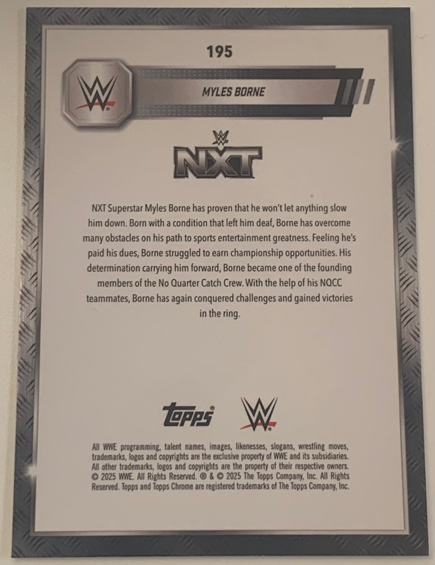 Myles Borne 2025 WWE NXT Topps Chrome Card