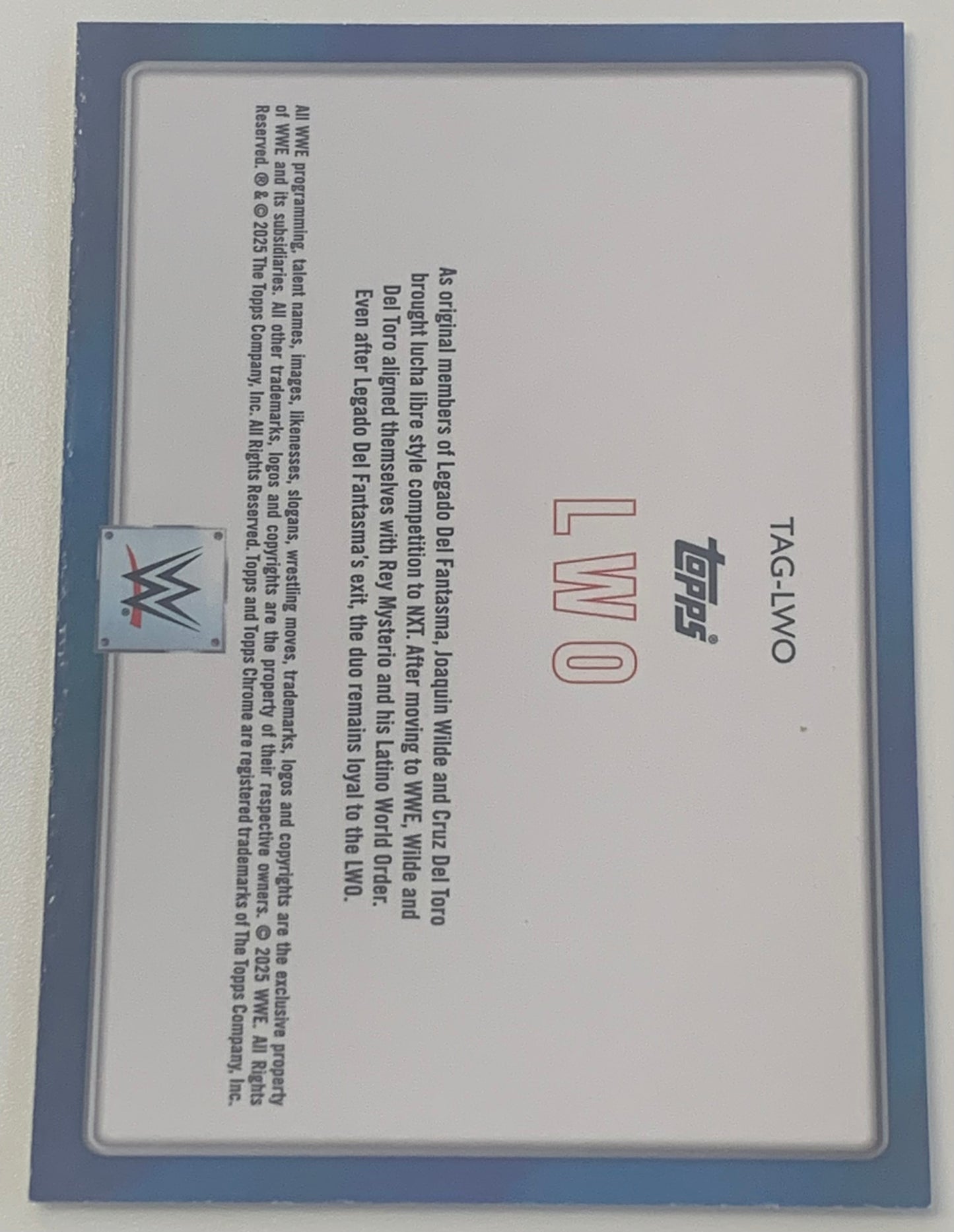 LWO (Cruz Del Toro & Joaquin Wilde) 2025 WWE Topps Chrome “Tag Teams” Insert Card