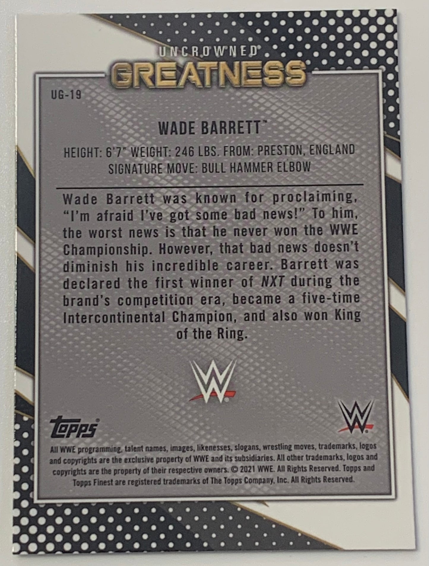Wade Barrett 2021 WWE Topps Finest “Uncrowned Greatness” Insert Card