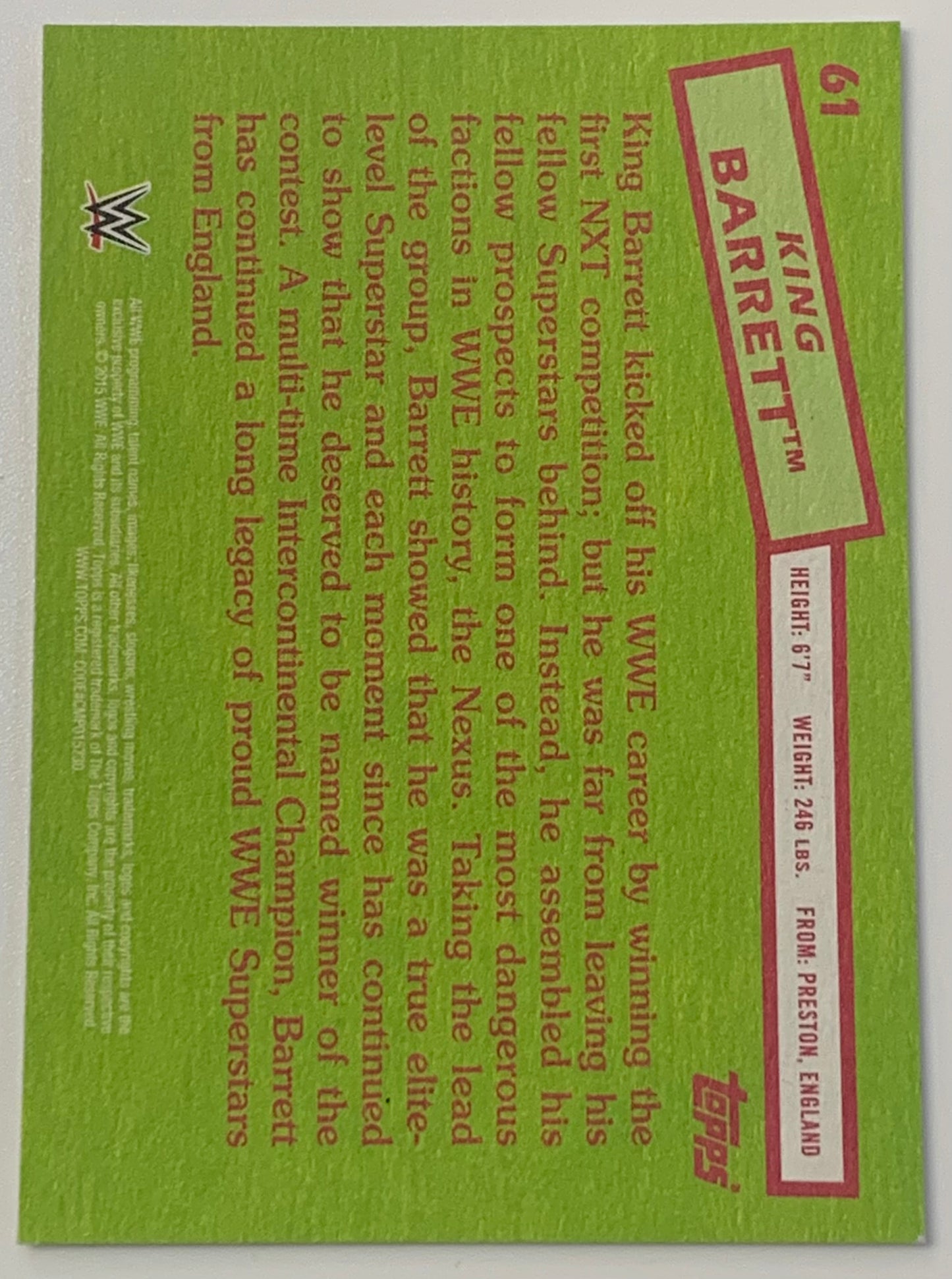 Wade Barrett 2015 WWE Topps Heritage Card (King Barrett)