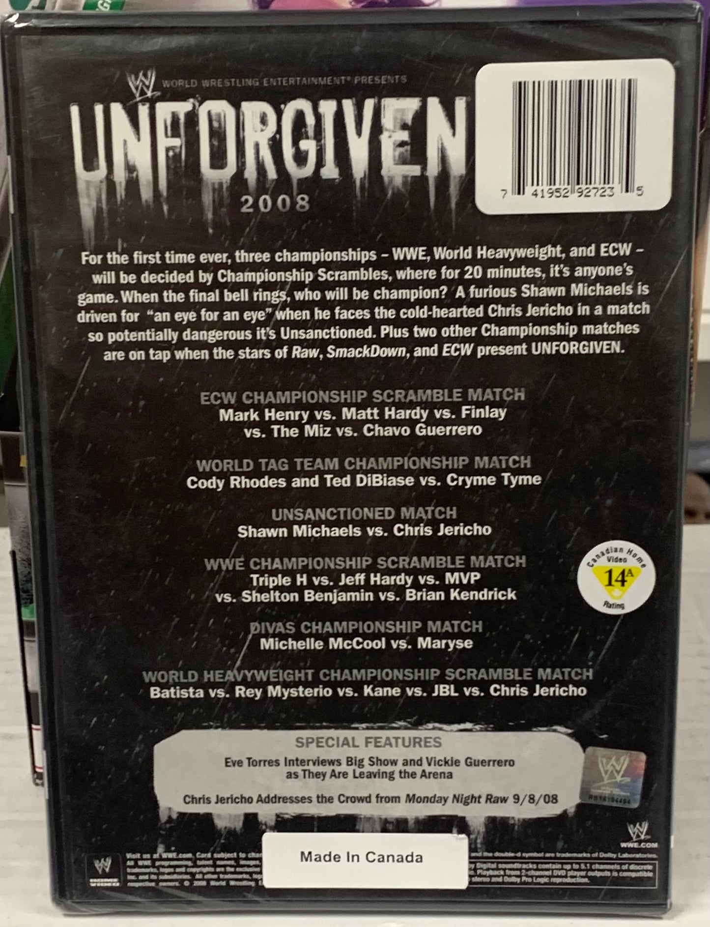 WWE DVD “Unforgiven 2008” (Sealed) (Batista, Rey Mysterio, Kane, Jericho & so much more)