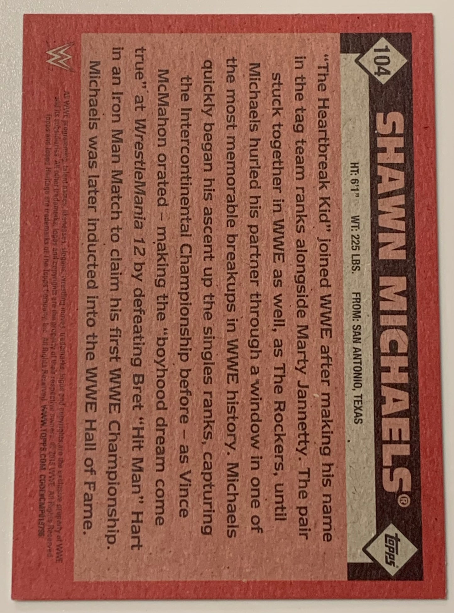 Shawn Michaels 2016 WWE Topps Heritage Card