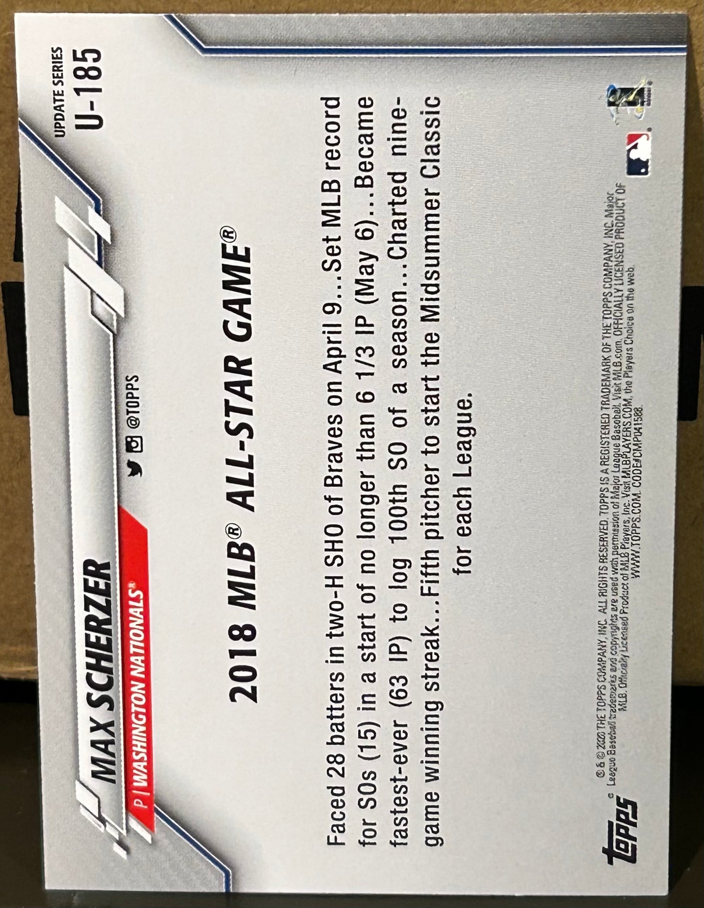 + Max Scherzer 2020 Topps Update Card #U-185 WASHINGTON NATIONALS