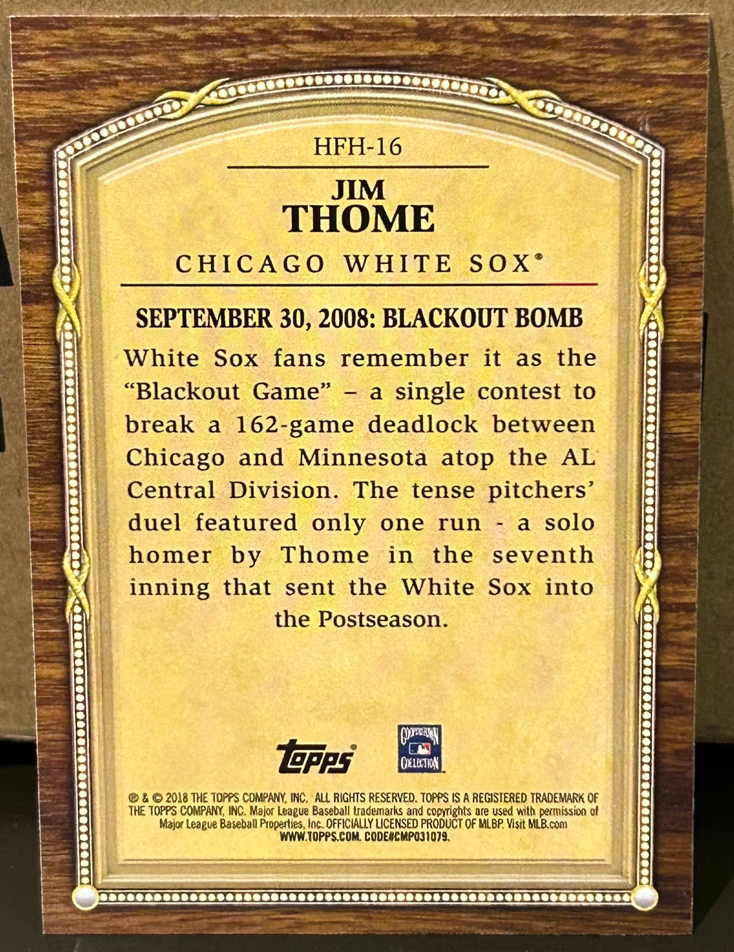 + Jim Thome 2018 Topps Update “Hall of Fame Highlights” Insert Card CHICAGO WHITE SOX