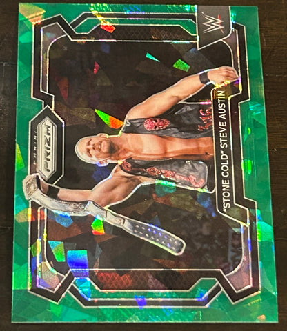Stone Cold Steve Austin 2024 WWE Panini Prizm CRACKED ICE Green Refractor Card