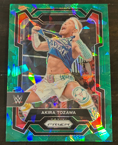 Akira Tozawa 2024 WWE Panini Prizm Cracked Ice Green Refractor Card