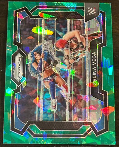 Zelina Vega 2024 WWE Panini Prizm Cracked Ice Green Refractor Card