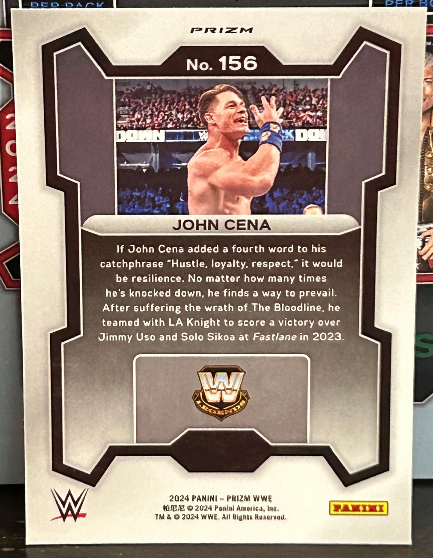 John Cena 2024 WWE Panini Prizm Cracked Ice Green Refractor Card