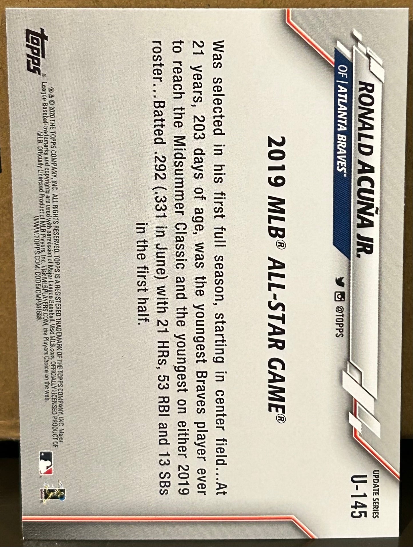 + Ronald Acuna jr 2020 Topps Update Card ATLANTA BRAVES
