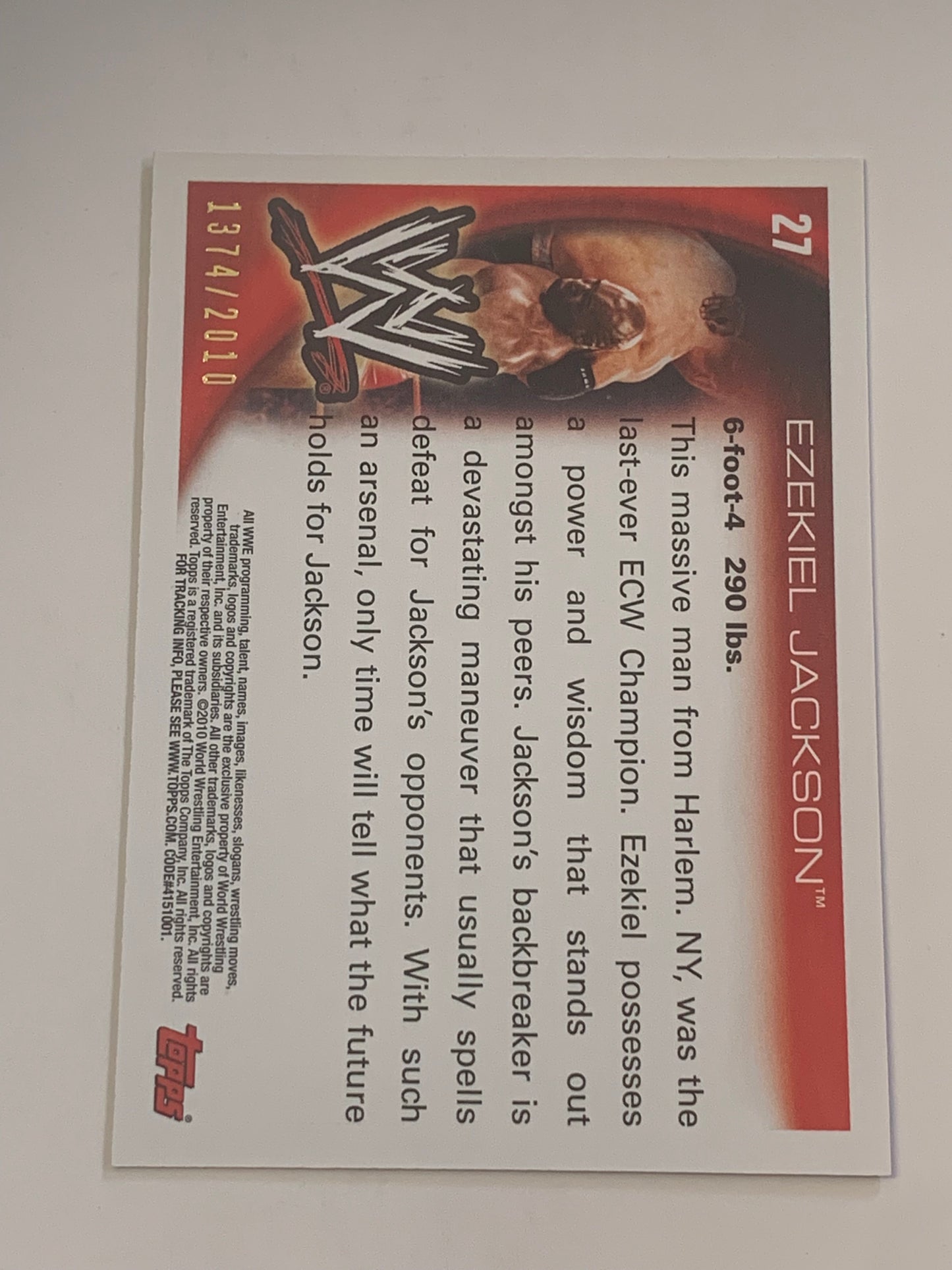 Ezekiel Jackson 2010 WWE Topps Blue Parallel Card #1374/2010 (Awesome Card)!!!