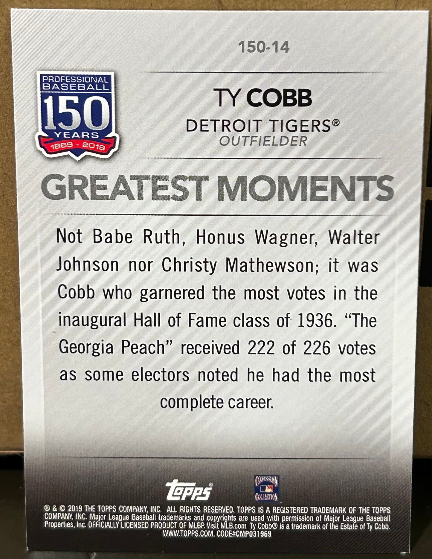 + Ty Cobb 2019 Topps “150 Years Greatest Moments” Insert Card DETROIT TIGERS