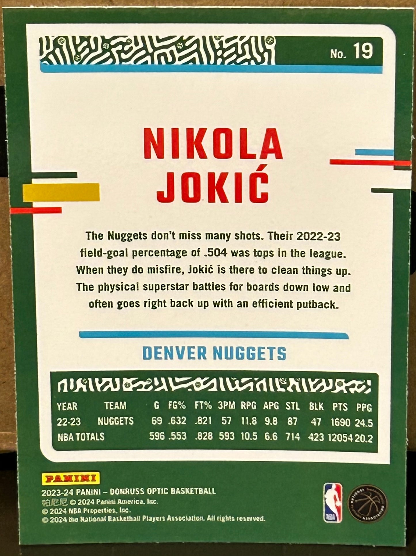 + Nikola Jokic 2023-24 Panini Donruss Optic Card DENVER NUGGETS