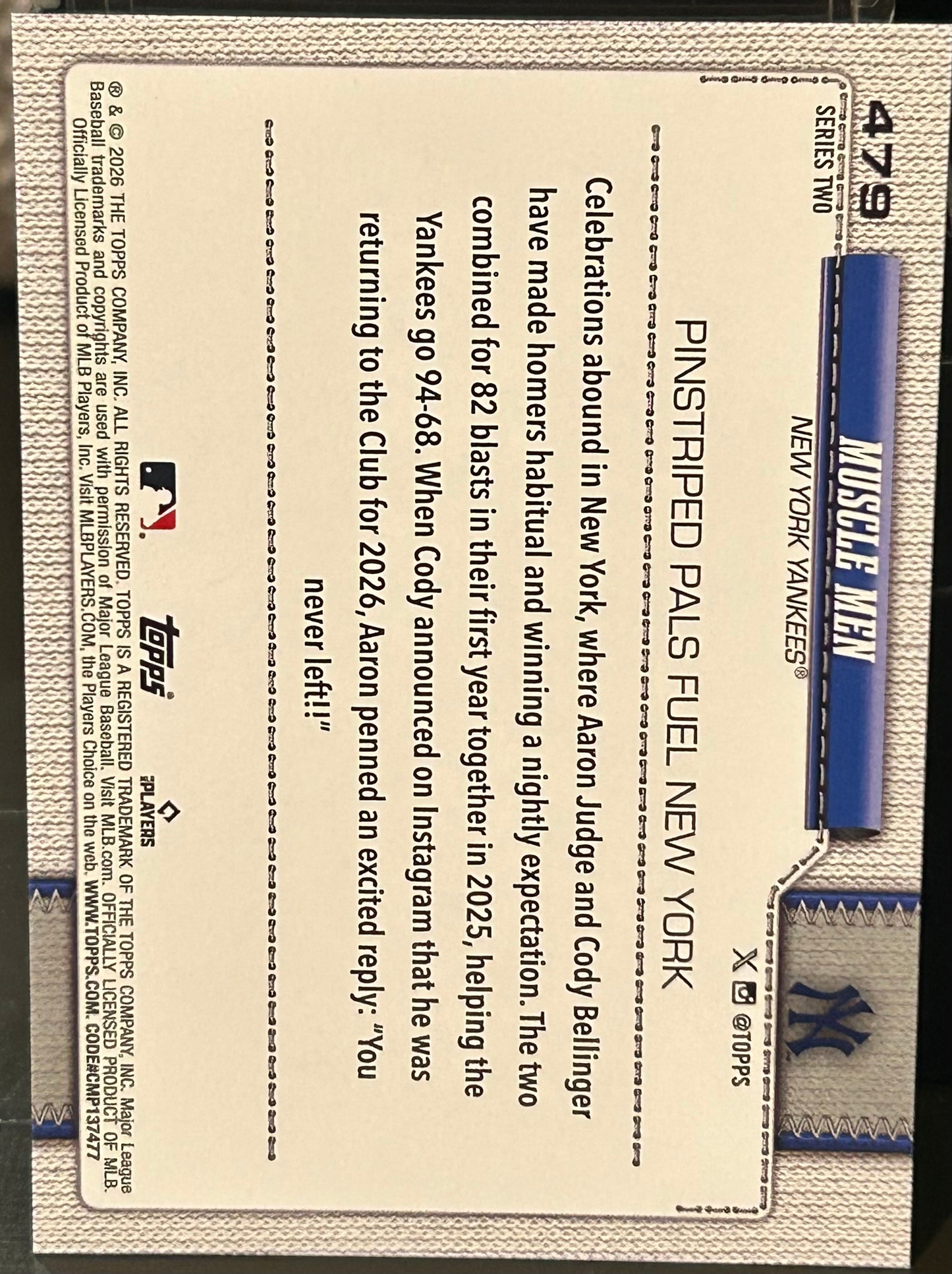 + Aaron Judge & Cody Bellinger 2026 Topps “Muscle Men” Card NY YANKEES